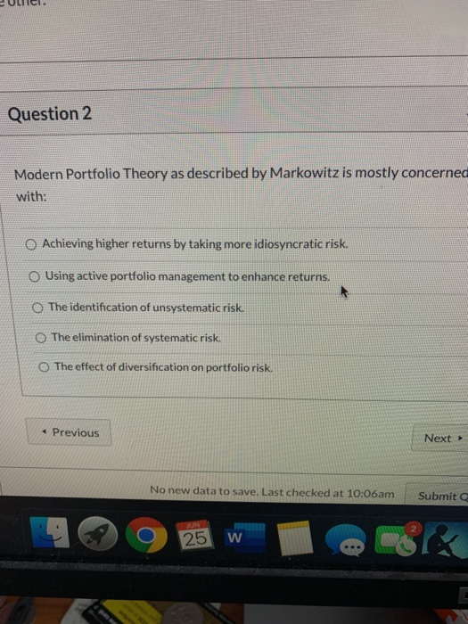 Solved Question 2 Modern Portfolio Theory As Described By | Chegg.com