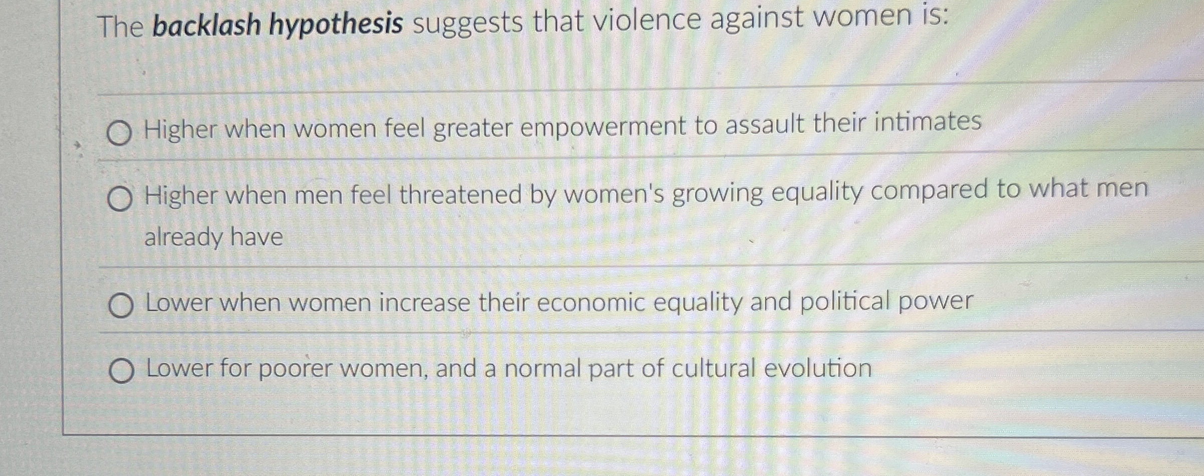 [Solved] The backlash hypothesis suggests that violence aga