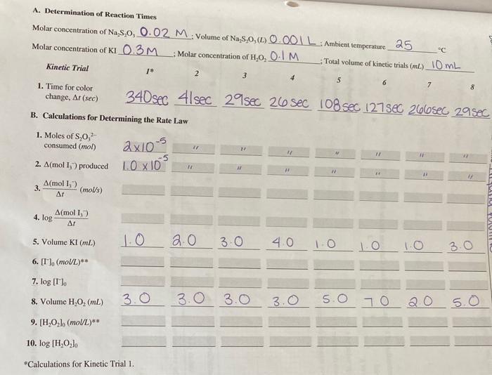 Solved A. Determination of Reaction Times Molar | Chegg.com