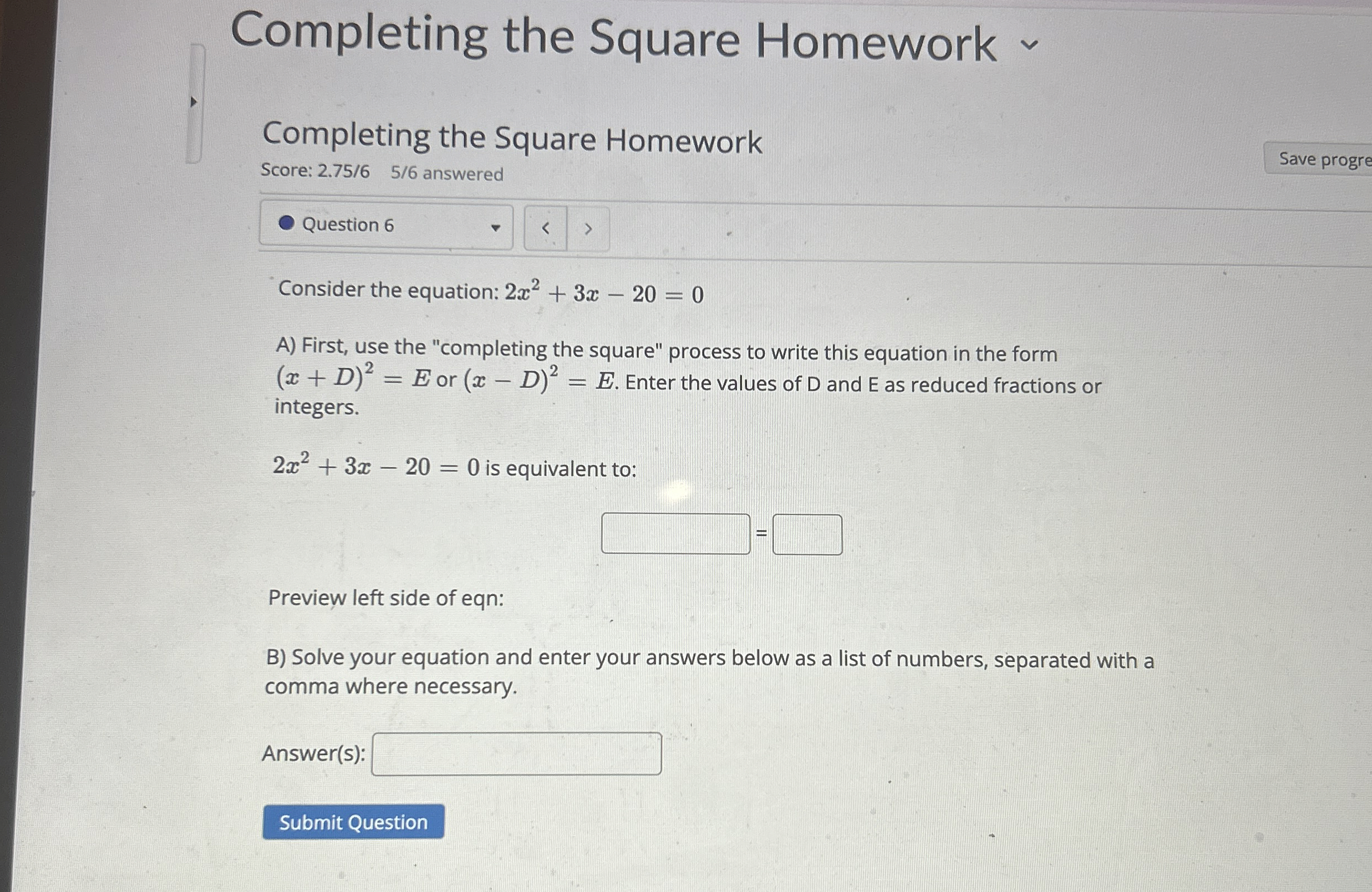 Solved Completing the Square HomeworkCompleting the Square | Chegg.com