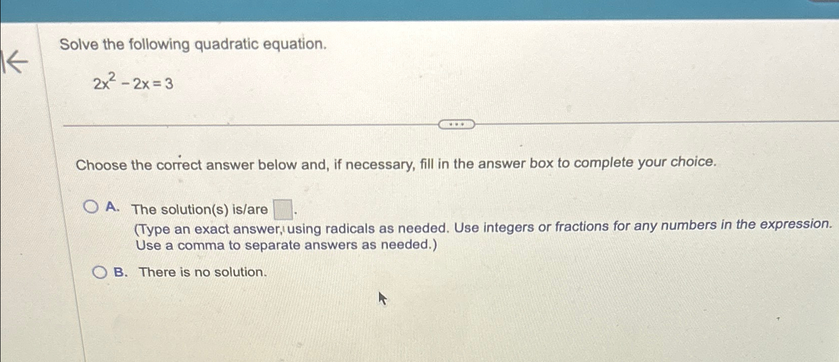 solve the following quadratic equation 2x 2 3x 2 0
