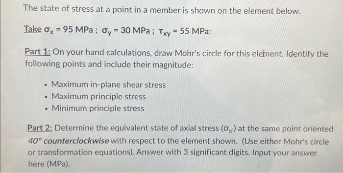 Solved The state of stress at a point in a member is shown | Chegg.com