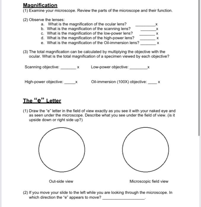 Solved Magnification (1) Examine your microscope. Review the | Chegg.com