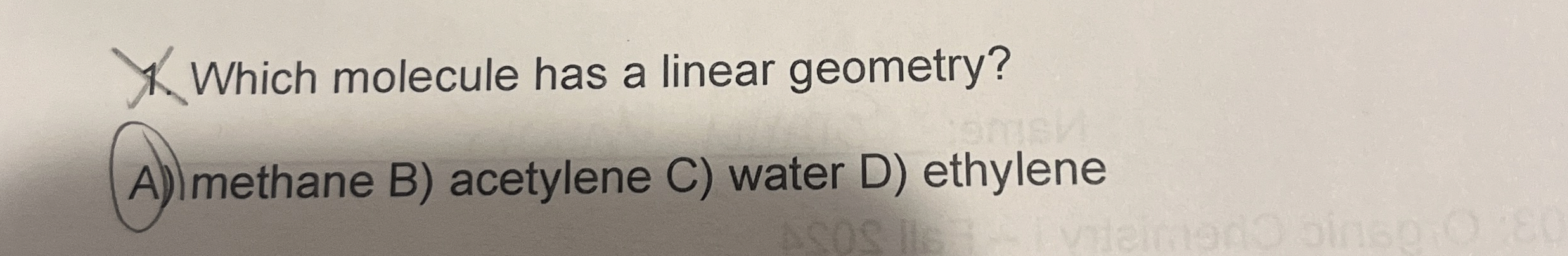 Solved Which molecule has a linear geometry?A) ﻿methane B) | Chegg.com