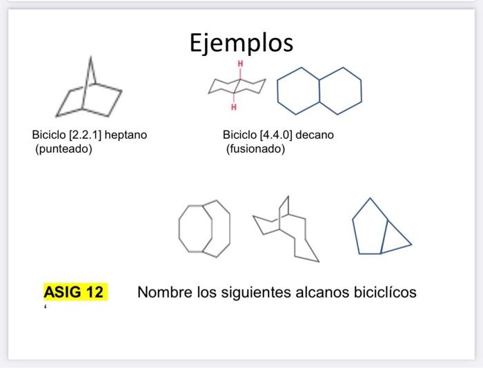 Ejemplos Biciclo [4.4.0] decano (fusionado) Nombre los siguientes alcanos biciclícos