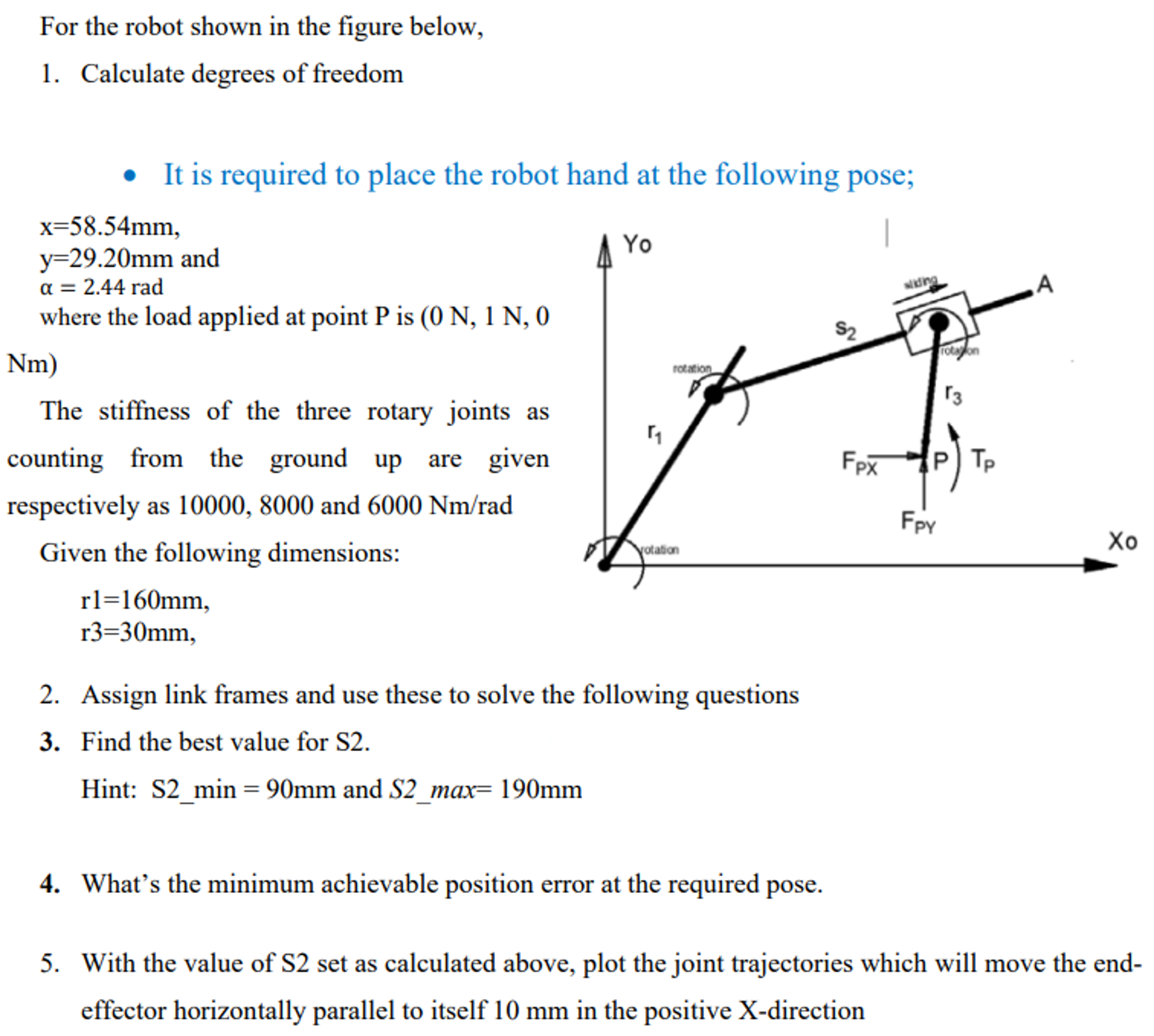 Solved For the robot shown in the figure below,Calculate | Chegg.com