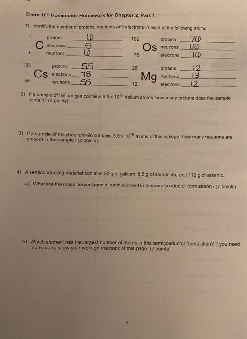 Solved Chem 101 Homemade Homework for Chapter 2, Part 1 1) | Chegg.com
