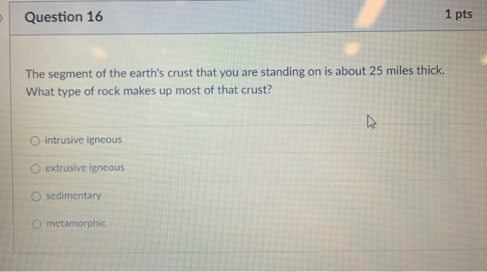 Solved Question 16 1 pts The segment of the earth's crust | Chegg.com