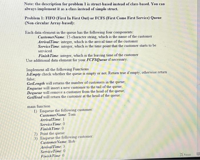 Solved Note: The Description For Problem 1 Is Struct-based | Chegg.com