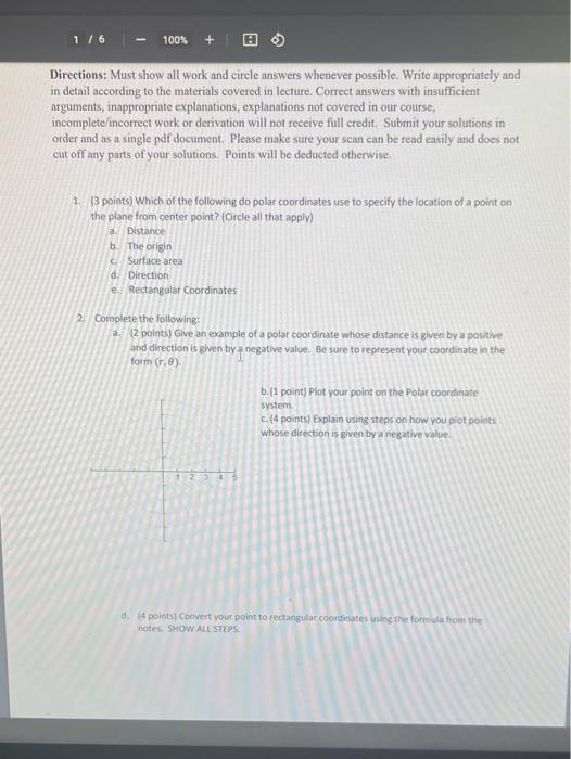 Solved 1/6 - 100% + Directions: Must show all work and | Chegg.com