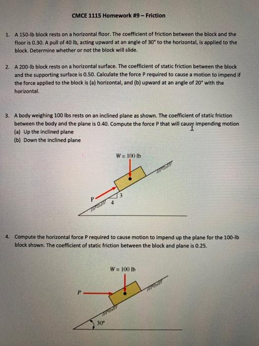 Solved CMCE 1115 Homework #9 - Friction 1. A 150-lb Block | Chegg.com