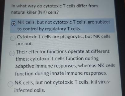 how do cytotoxic t cells and natural killer cells differ