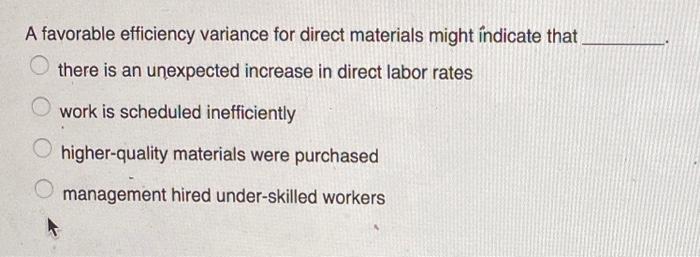 Solved A favorable efficiency variance for direct materials 