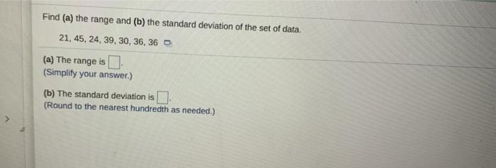 Solved Find (a) the range and (b) the standard deviation of | Chegg.com