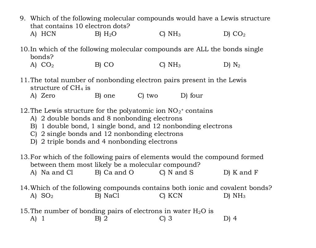 Solved 9. Which of the following molecular compounds would | Chegg.com