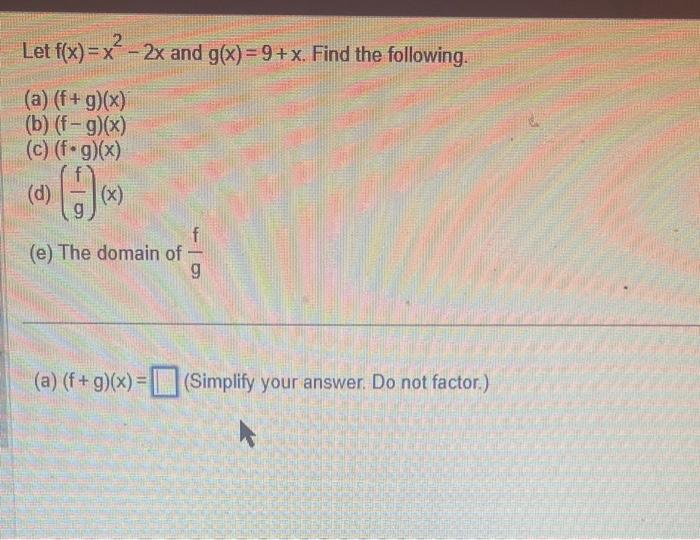 Solved Let F X X2−2x And G X 9 X Find The Following A