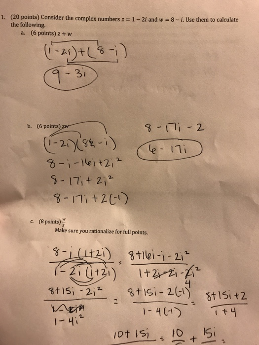 Solved 1. (20 points) Consider the complex numbers z = 1 -21 | Chegg.com