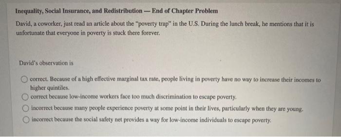 Solved Inequality, Social Insurance, and Redistribution - | Chegg.com