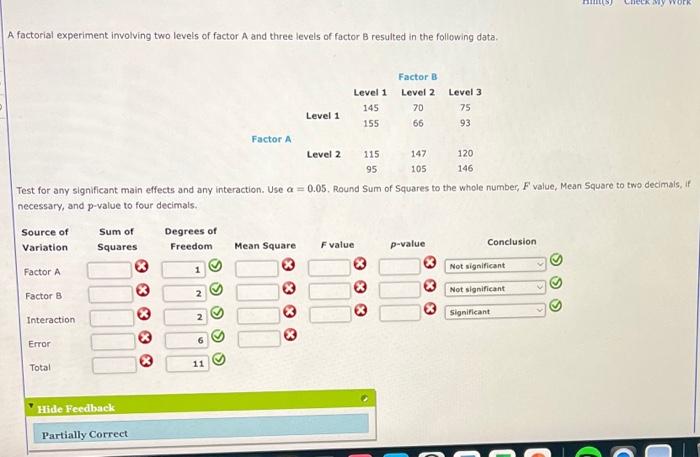Solved A factorial experiment involving two levels of factor | Chegg.com