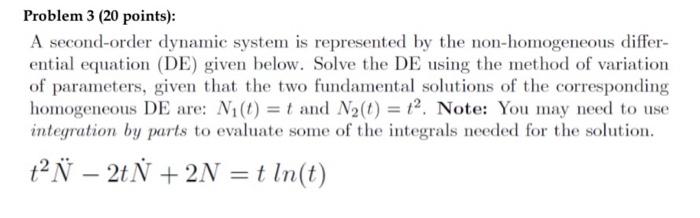 Solved Problem 3 (20 points): A second-order dynamic system | Chegg.com
