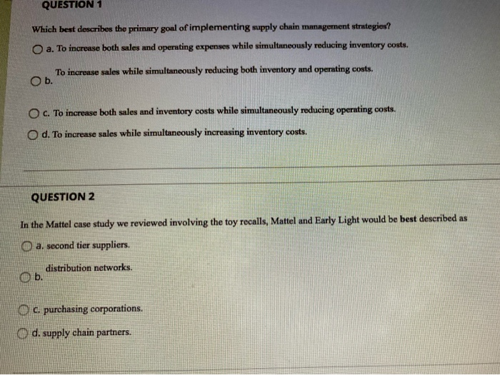 Solved QUESTION 1 Which best describes the primary goal of | Chegg.com