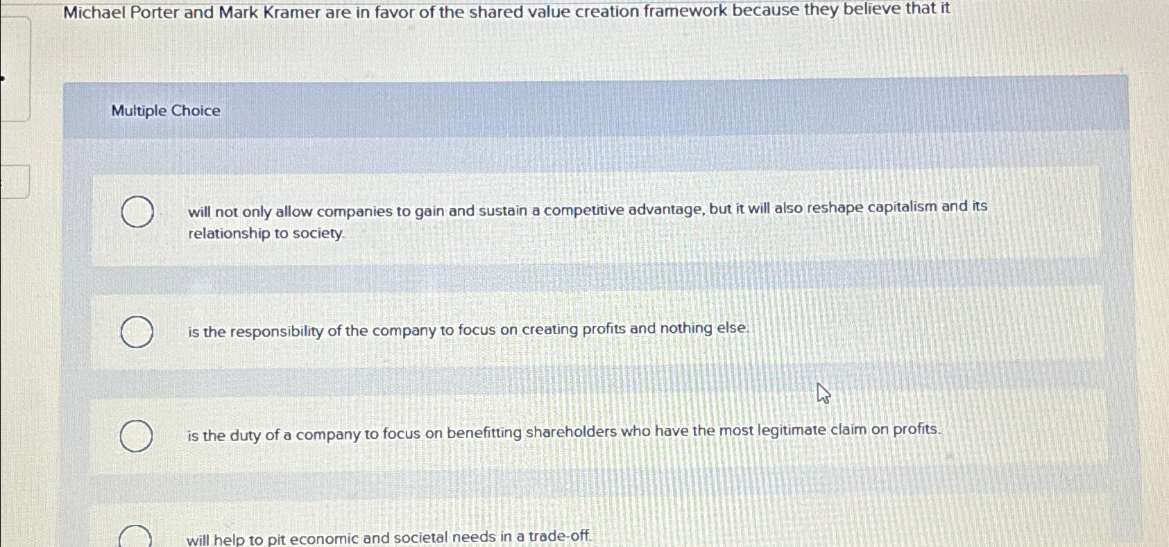 Solved michael porter and mark kramer are in favor of the chegg