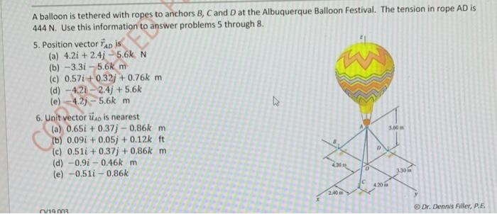 Solved A balloon is tethered with ropes to anchors B, C and | Chegg.com