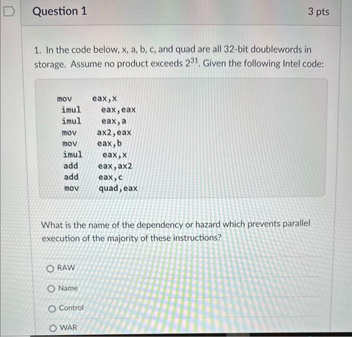 Solved 1. In the code below, x,a,b,c, and quad are all | Chegg.com
