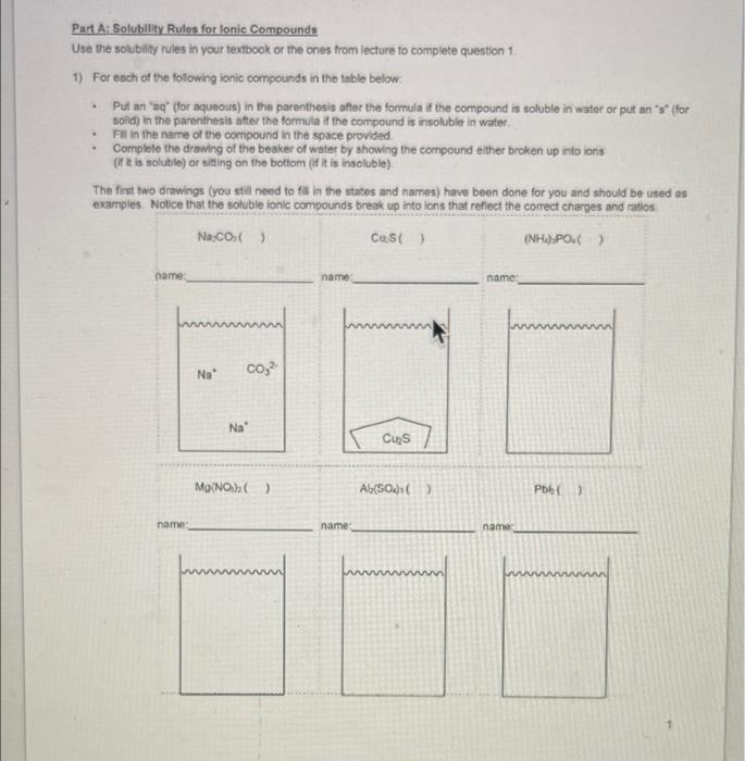 Solved - Part A: Solubility Rules for lonic Compounds Use | Chegg.com