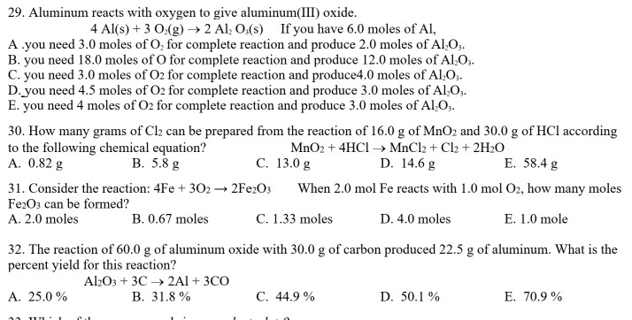 Solved 29 Aluminum Reacts With Oxygen To Give Aluminum I Chegg Com