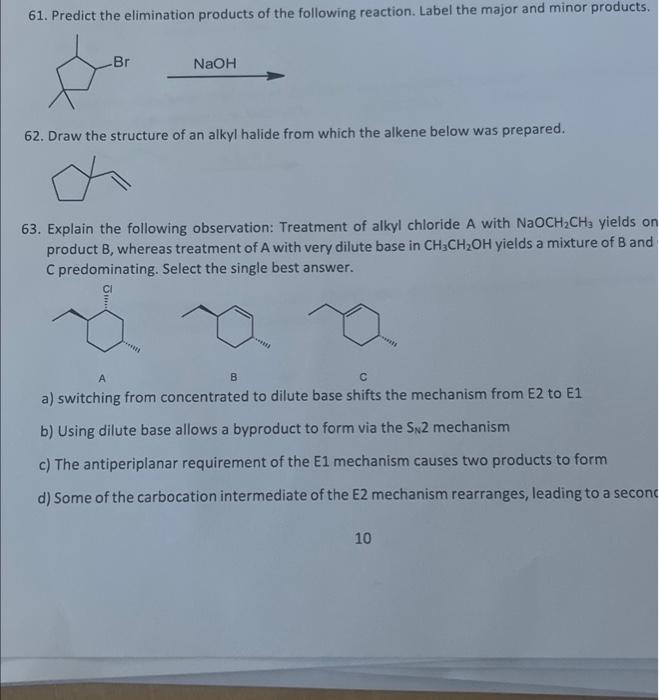 Solved 61. Predict The Elimination Products Of The Following | Chegg.com