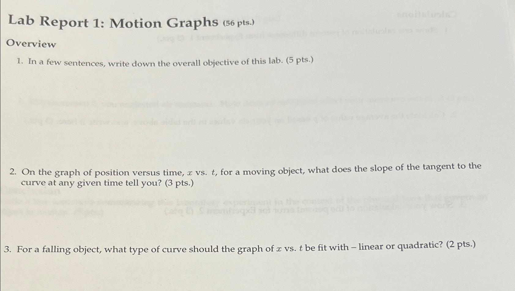Solved Lab Report 1: Motion Graphs (56 pts.)\\nOverview\\nIn | Chegg.com