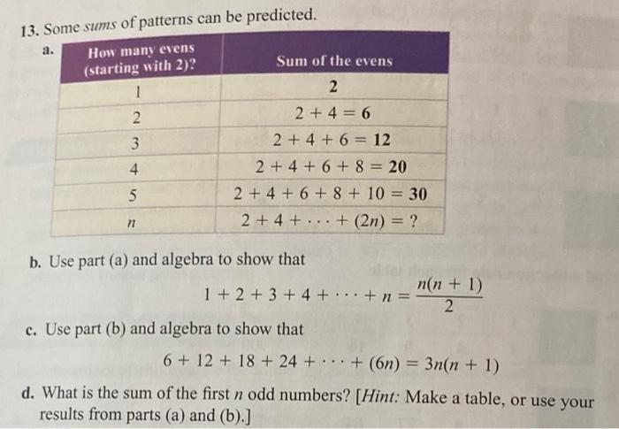 Solved 2. 13. Some sums of patterns can be predicted. How | Chegg.com
