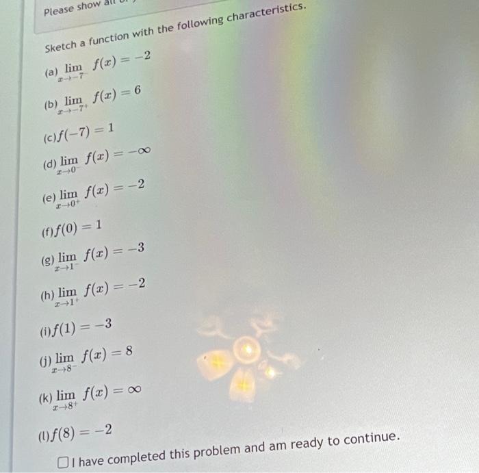 Solved please show Sketch a function with the following | Chegg.com
