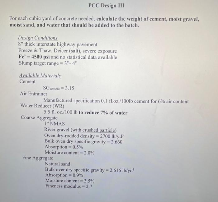 Solved For each cubic yard of concrete needed, calculate the