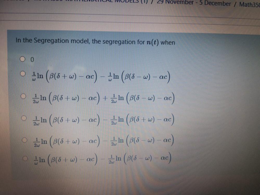 Solved 29 November 5 December Math350 In The Segregat Chegg Com