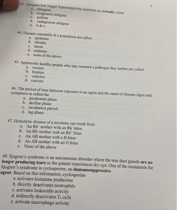 Solved 43. Antigens that trigger hypersensitivity reactions