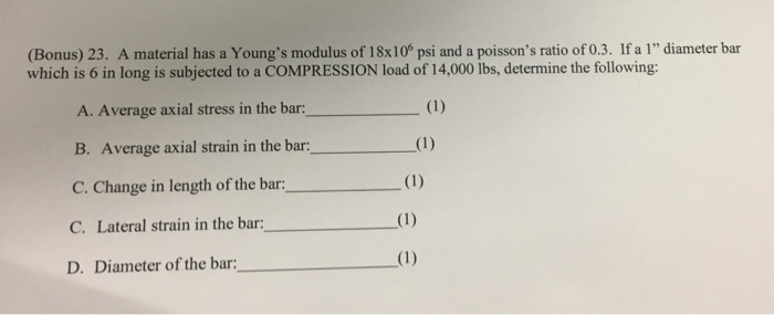 Solved (Bonus) 23. A material has a Young's modulus of 18x10 | Chegg.com