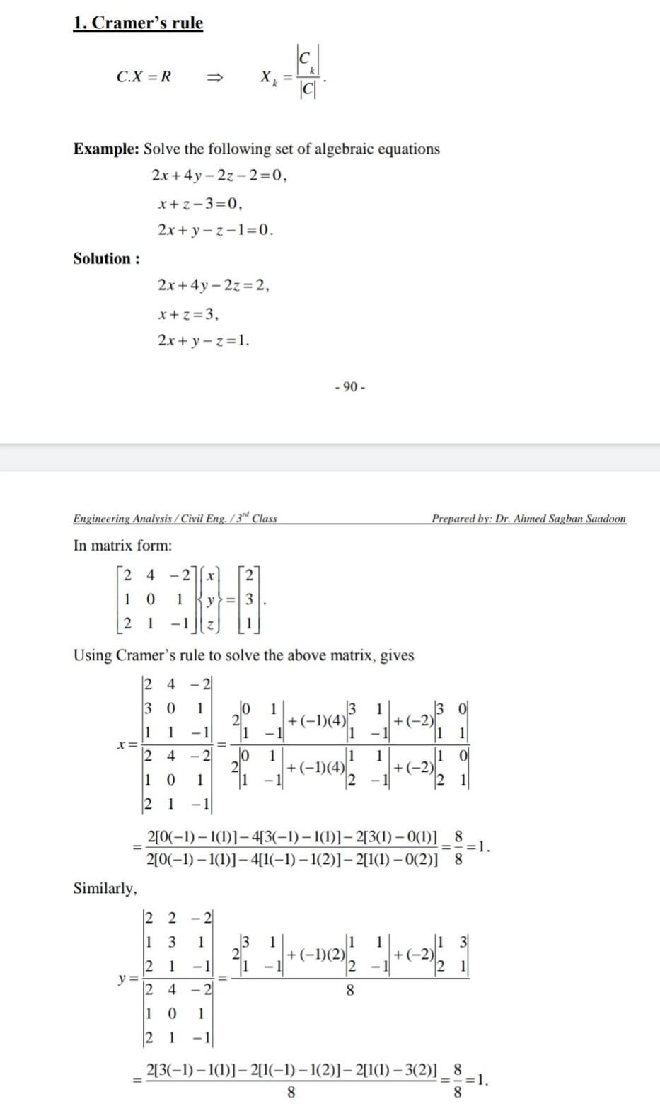 1 Cramer S Rule C X R X C Example Solve The Chegg Com