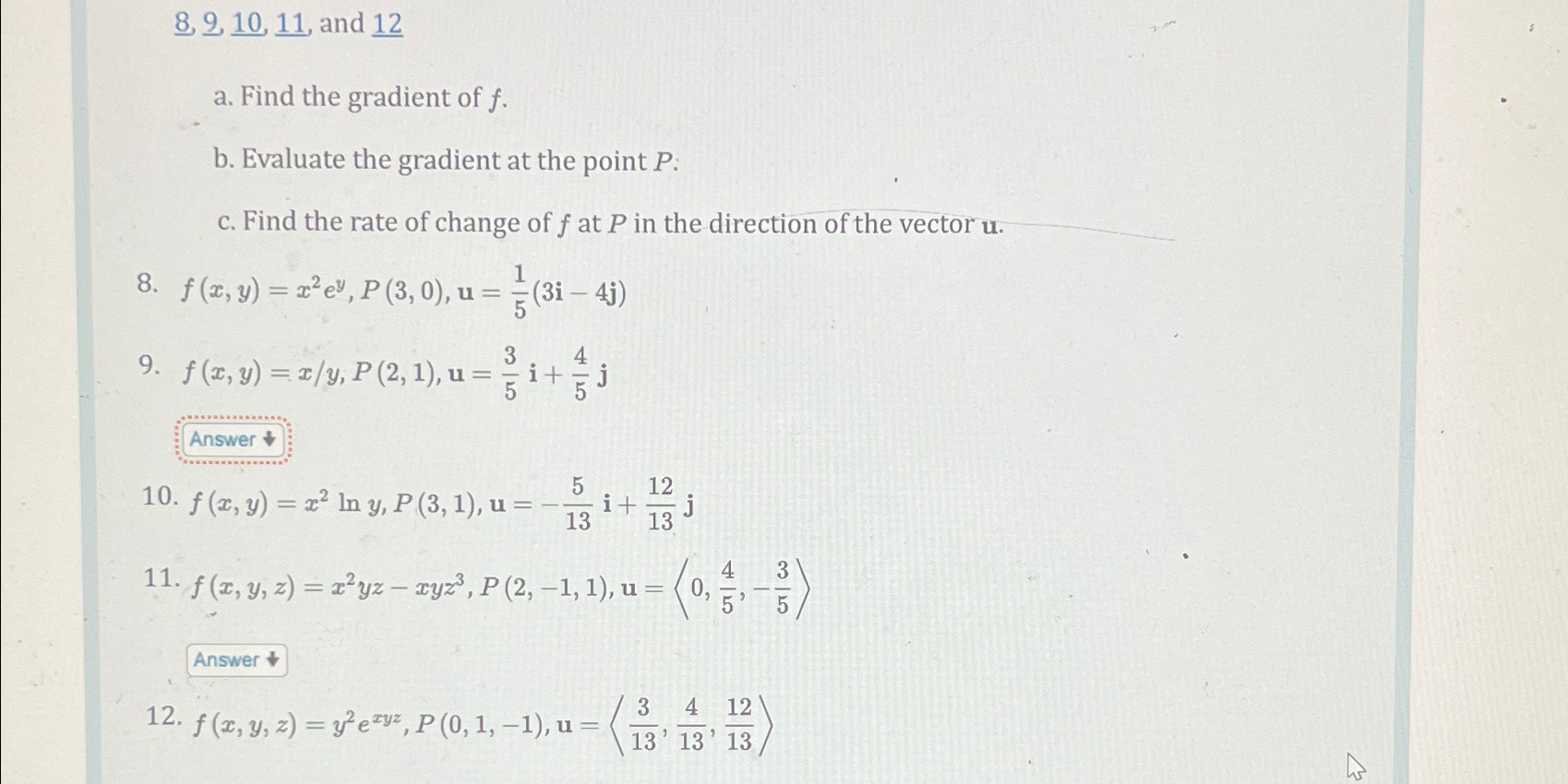 Solved 8,9,10,11?, ﻿and 12?a. ﻿Find the gradient of f.b. | Chegg.com