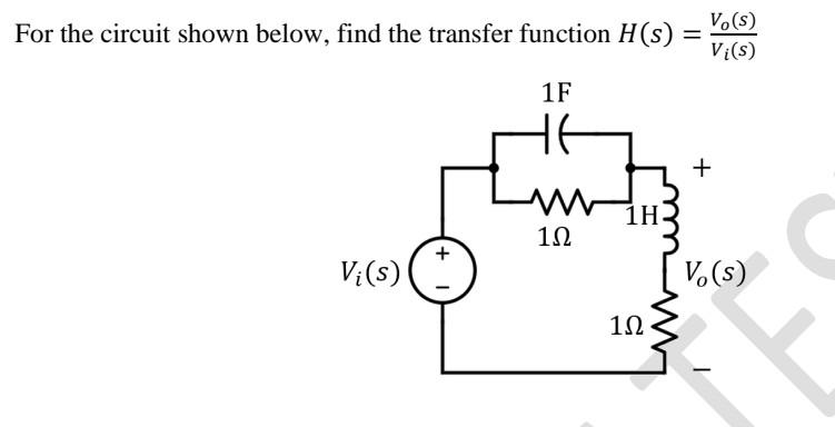 Solved For the circuit shown below, find the transfer | Chegg.com