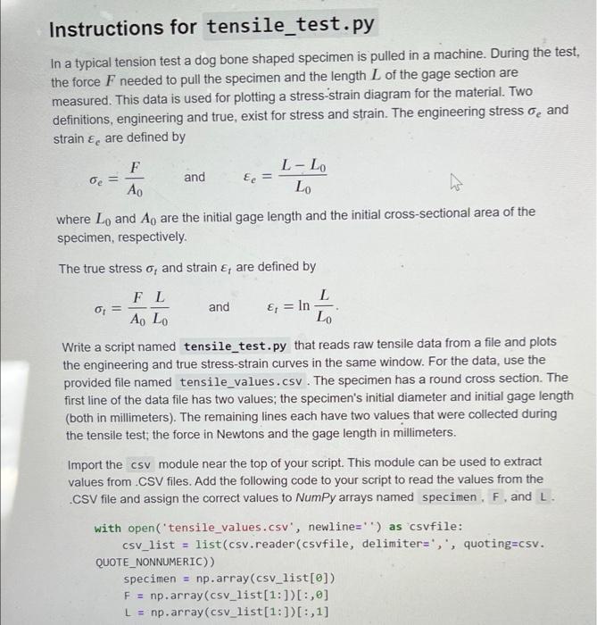 Solved Instructions for tensile_test.py In a typical tension | Chegg.com