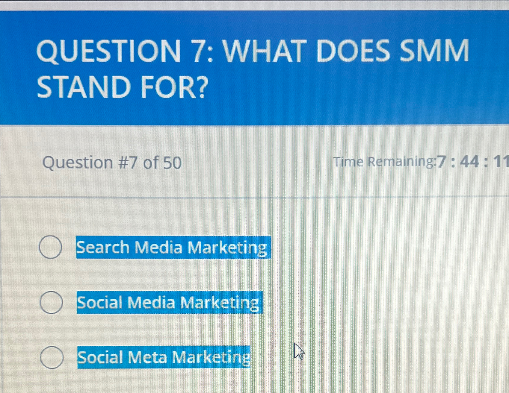 Solved QUESTION 7: WHAT DOES SMM STAND FOR?Question #7 ﻿of | Chegg.com