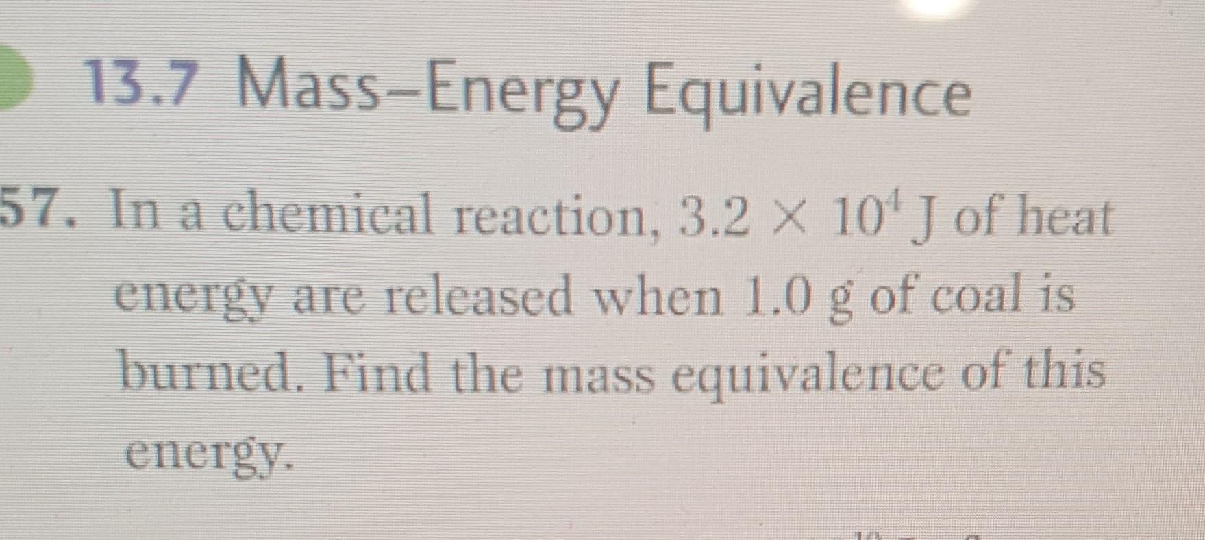 Solved 13 7 Mass Energy Equivalence 7 In A Chemical