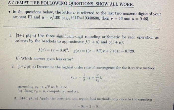 Solved ATTEMPT THE FOLLOWING QUESTIONS. SHOW ALL WORK. • In | Chegg.com