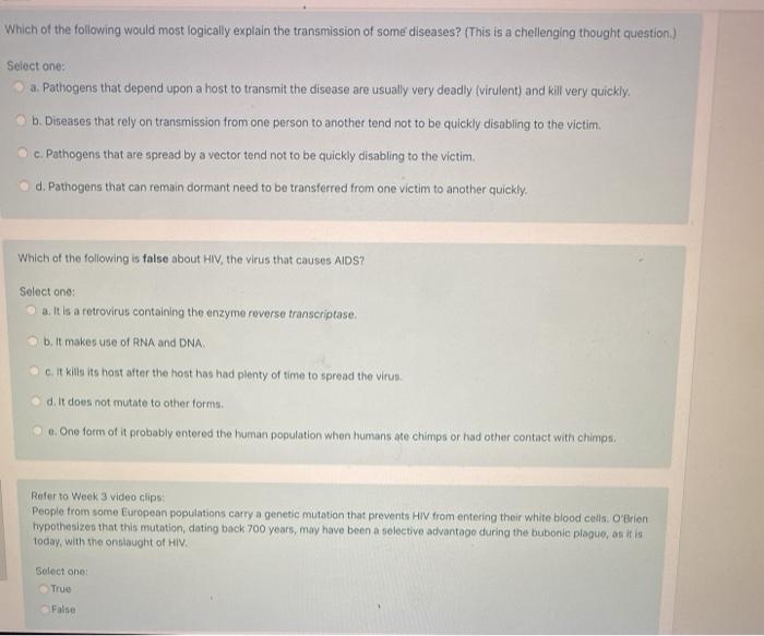 Solved Which of the following would most logically explain | Chegg.com