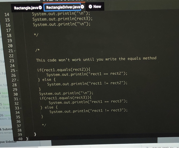 Solved JAVA: Fill in the sample code with an equals method | Chegg.com