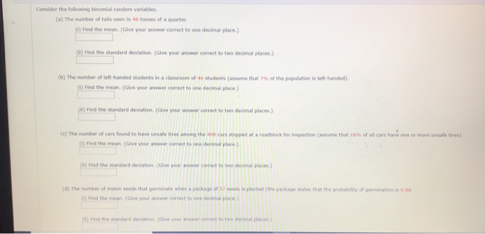 Solved Consider the following binomial random variables (a) | Chegg.com