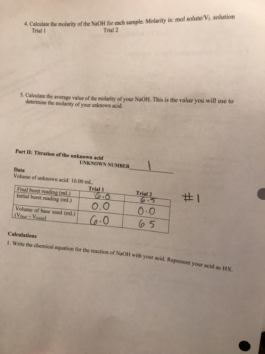 Solved 4 Calculate The Molarity Of The Naoh For Each Sam Chegg Com