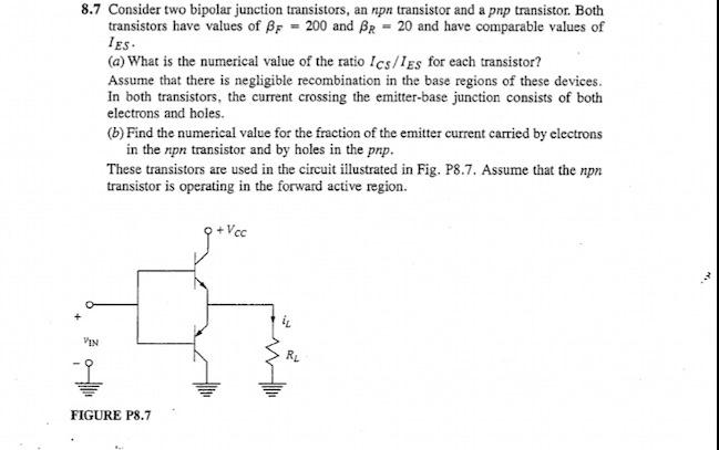 8.7 Consider two bipolar junction transistors, an npn | Chegg.com